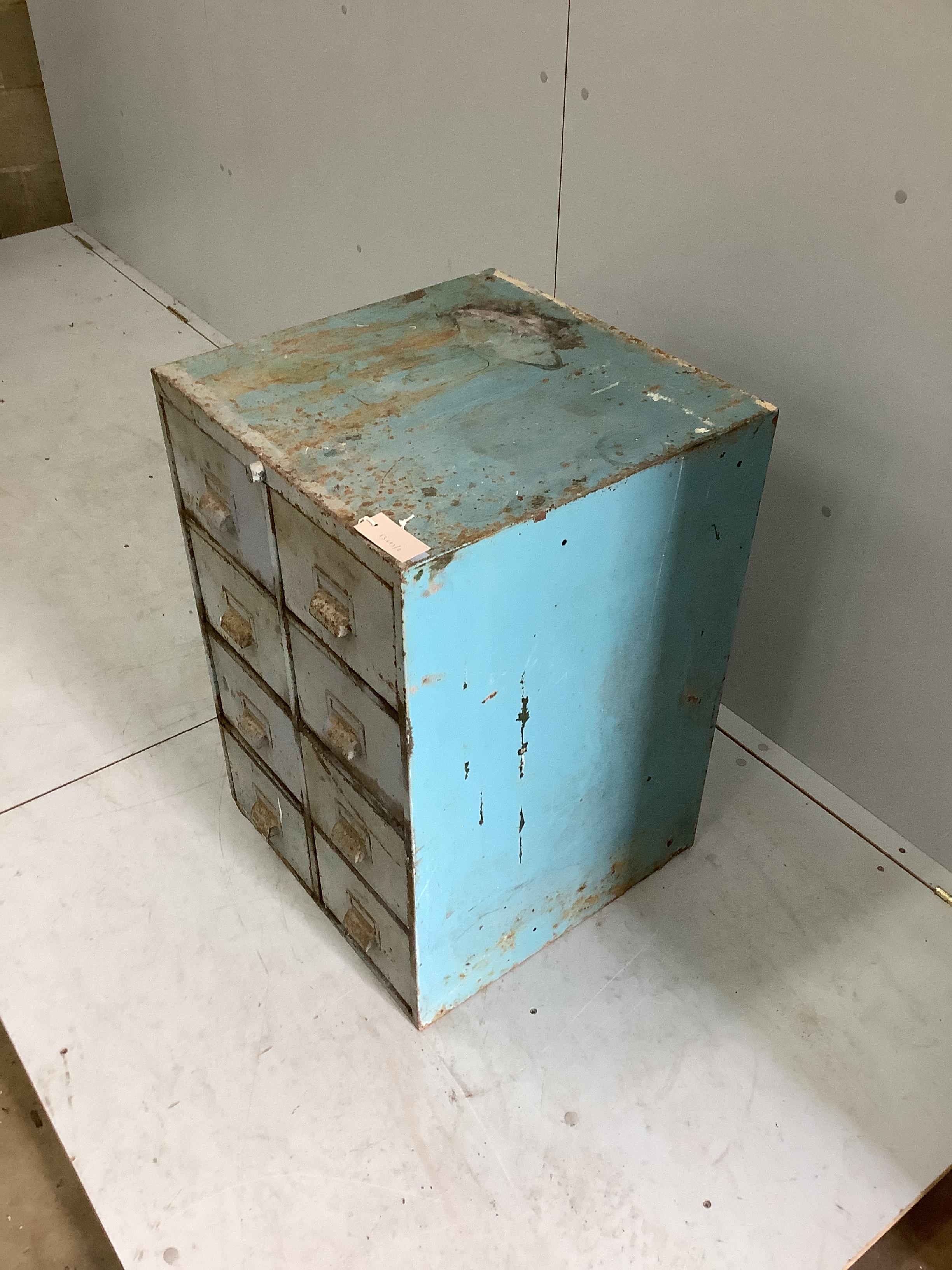 An industrial style metal eight drawer filing cabinet, width 51cm, depth 51cm, height 74cm